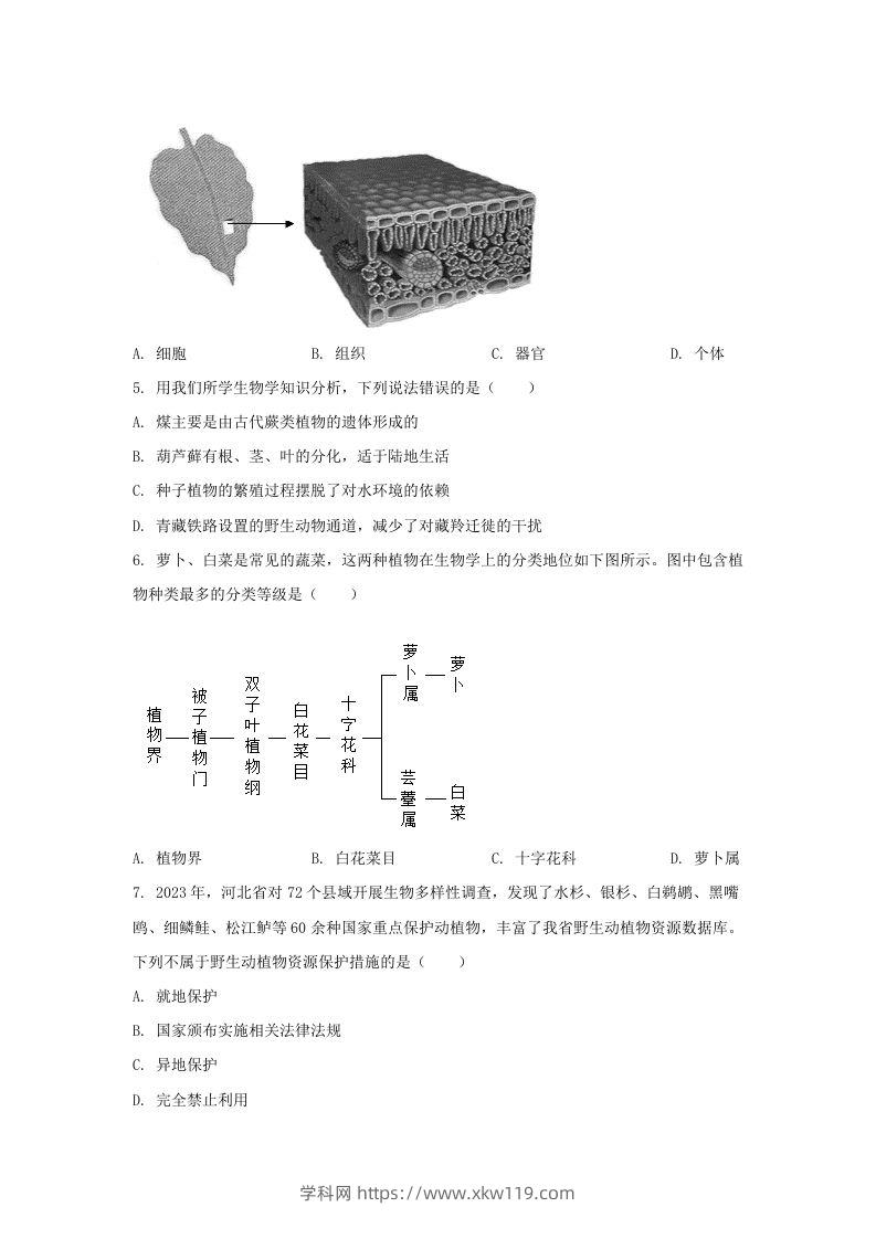 图片[2]-2024年河北邢台中考生物试题及答案(Word版)-知途学科网