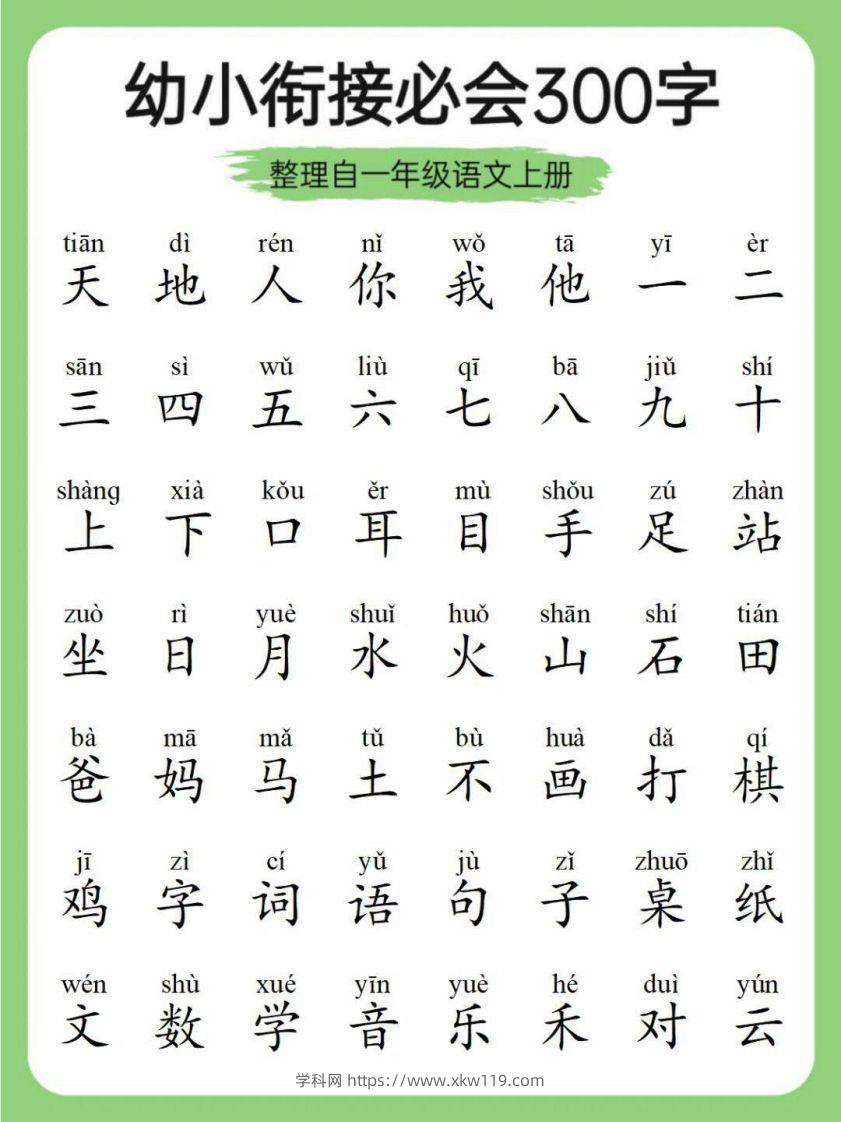 幼小衔接必会300字-知途学科网