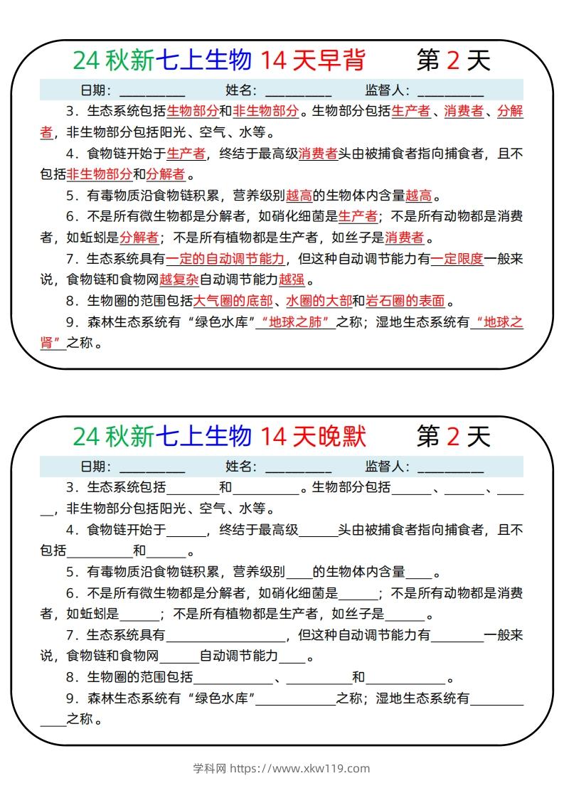 图片[2]-24秋新七上生物14天早背晚默-知途学科网