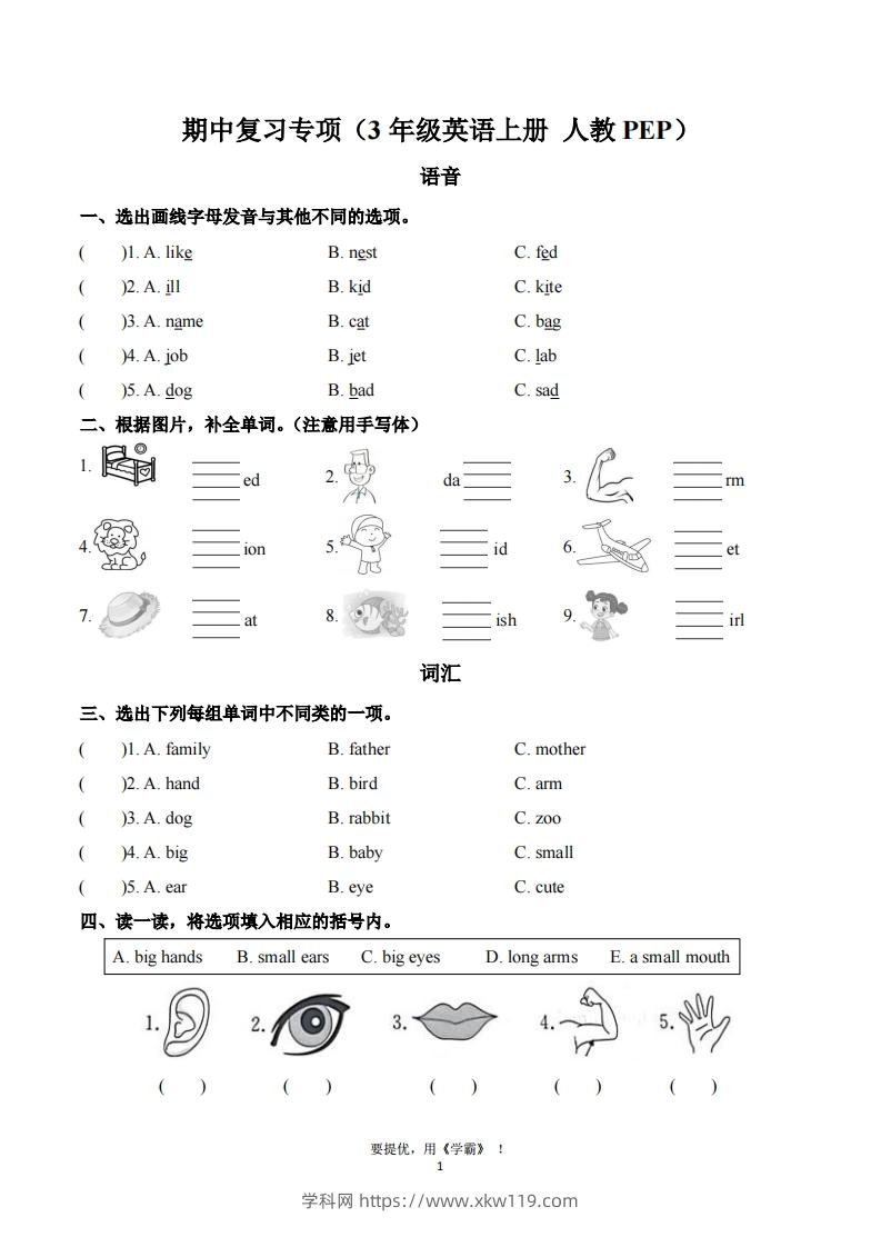 期中复习专项（三上英语人教版）-知途学科网