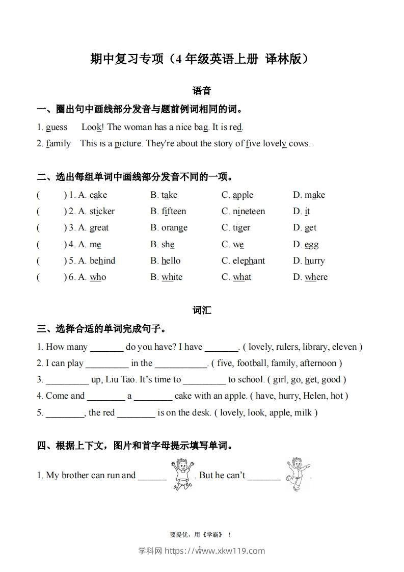 期中复习专项（四上英语译林版）-知途学科网